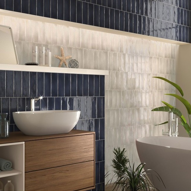 Vermont Pearl White 7.5x23cm Rectangular Gloss Ceramic Wall Tile