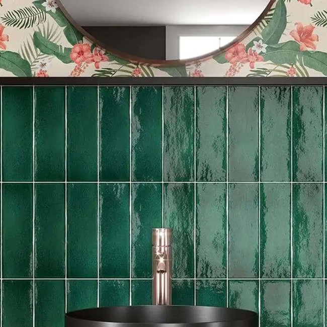 Verona Green Malaquite 7.5x23cm Rectangular Gloss Ceramic Wall Tile