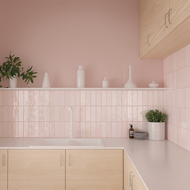Equipe Le Midi Rose Pink 6.5x20cm Rectangular Gloss Ceramic Wall Tile