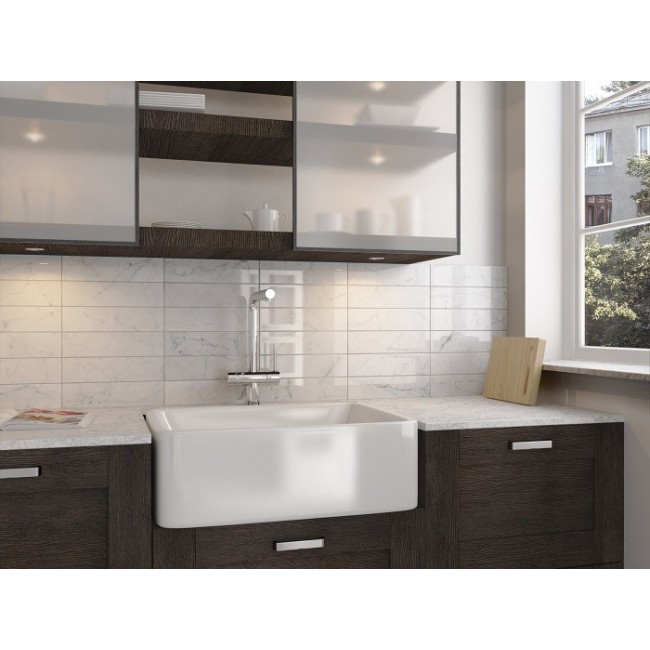 Equipe Carrara White Gloss 7.5x30cm Rectangular Gloss Ceramic Wall Tile