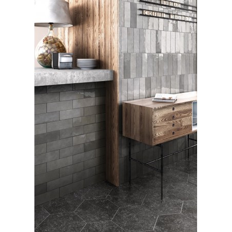 Equipe Artisan Alabaster Grey 6.5x20cm Rectangular Gloss Ceramic Wall Tile