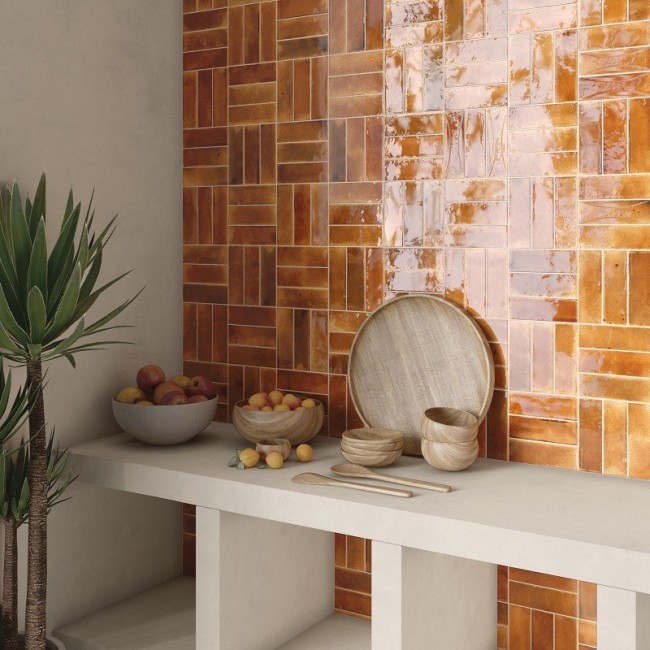Hanoi Burnt Coral Red 5.1x16.1 Rectangular Gloss Ceramic Wall Tile
