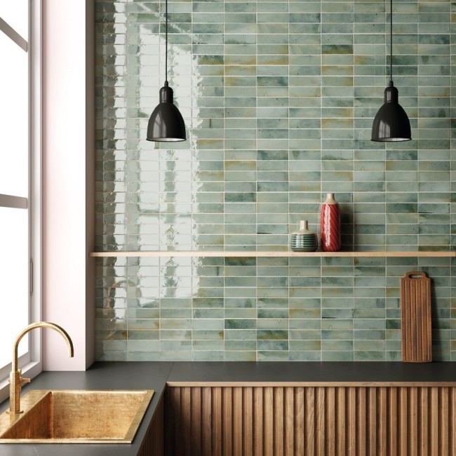 Hanoi Jade Green Celadon 5.1x16.1 Rectangular Gloss Ceramic Wall Tile