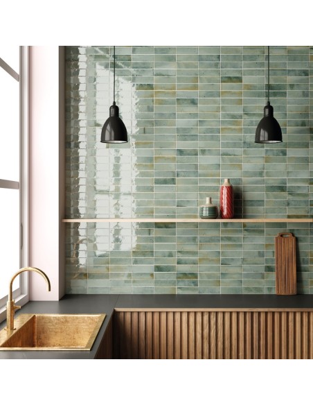 Hanoi Jade Green Celadon 5.1x16.1 Rectangular Gloss Ceramic Wall Tile