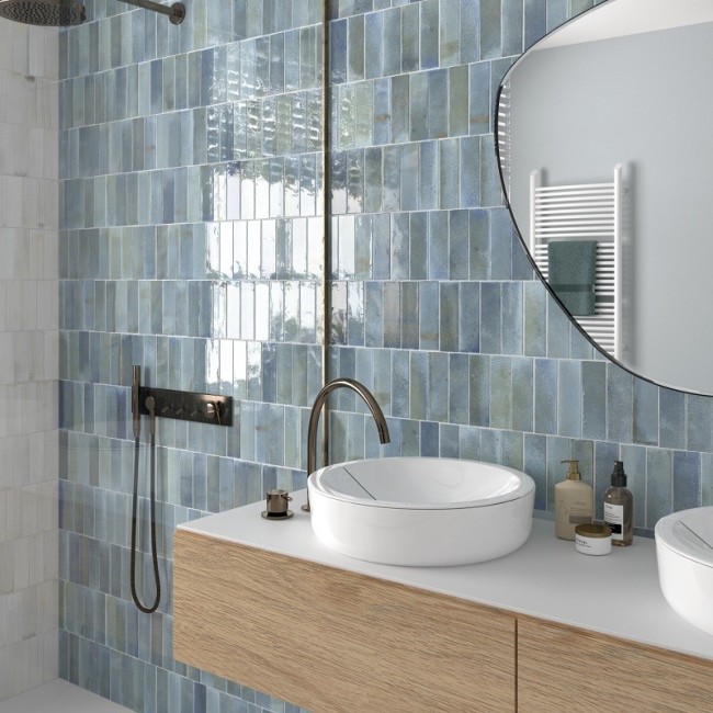 Hanoi Sky Blue  5.1x16.1 Rectangular Gloss Ceramic Wall Tile