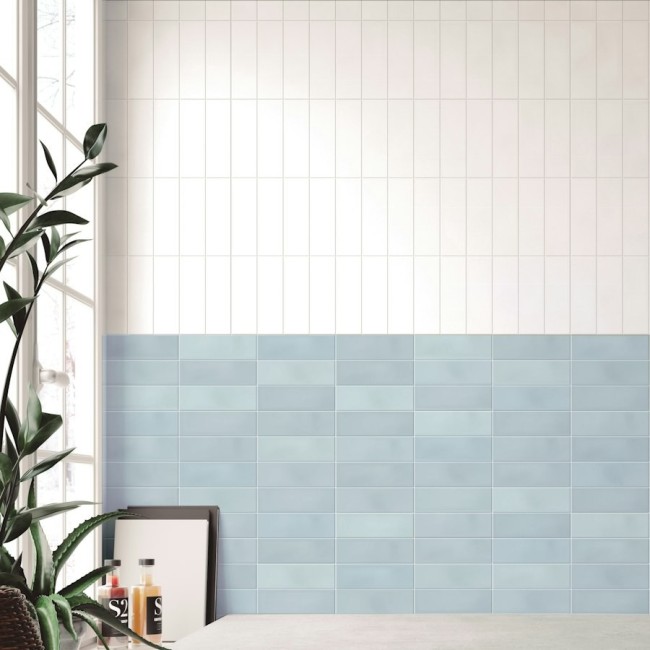 Chic Sky Blue 6.5x20cm Rectangular Matt Ceramic Wall Tile