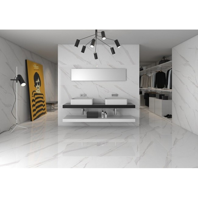 Stratos White Polished 60x120cm Rectangular Polished Porcelain Wall & Floor Tiles