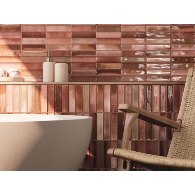 Alba Coral Pink 15x30cm Gloss Rectangular Ceramic 'Kit Kat' Wall Tile