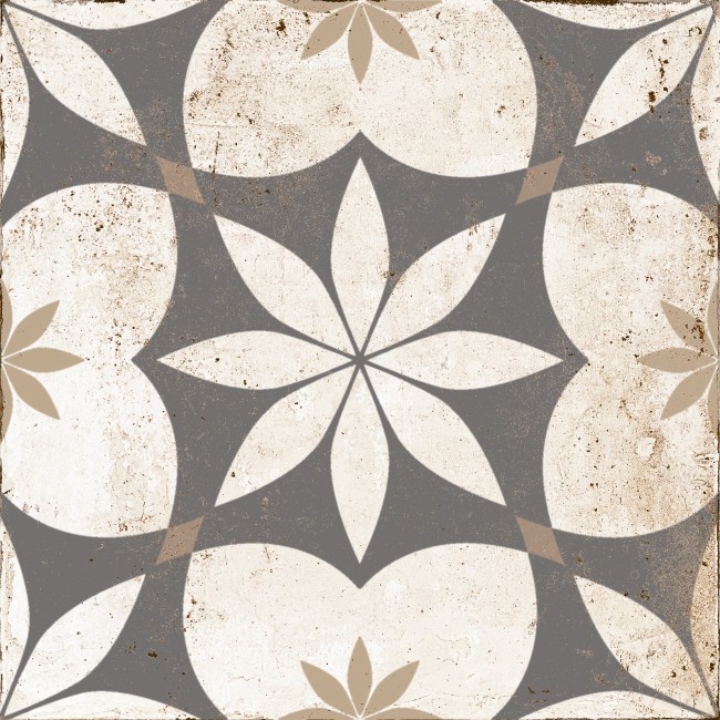 Garda Grey Vintage 22.5x22.5cm Square Matt Anti Slip Patterned Porcelain Wall & Floor Tile