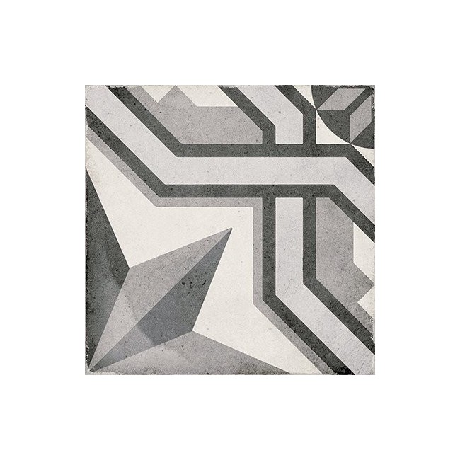 Art Nouveau Cinema Grey 20x20cm Square Patterned Matt Porcelain Wall & Floor Tile
