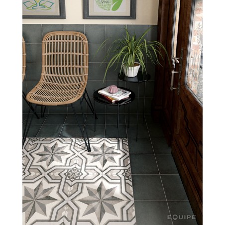 Art Nouveau Cinema Grey 20x20cm Square Patterned Matt Porcelain Wall & Floor Tile