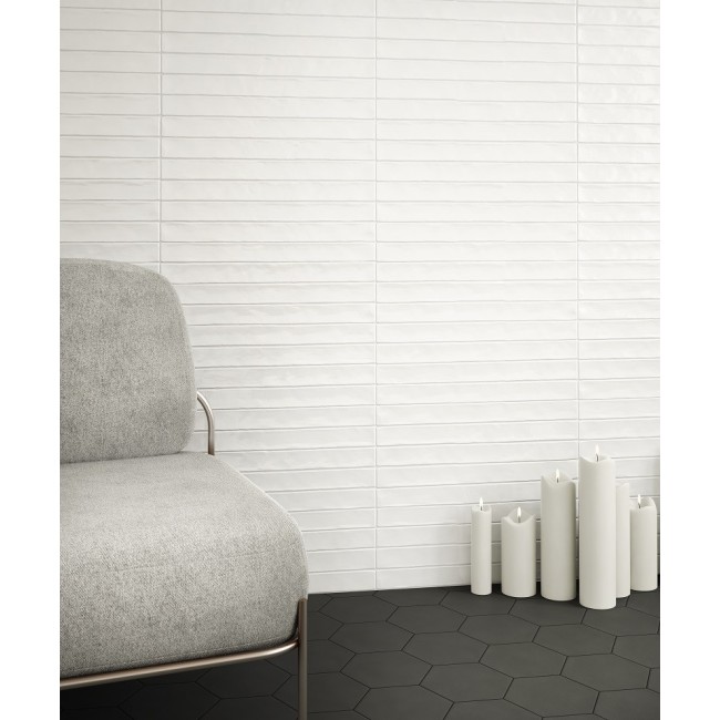 Danbury White 5x25cm Rectangular Gloss Ceramic Wall Tile